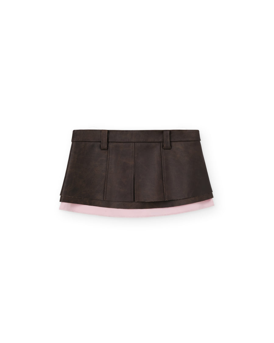 ”Cherry Chocolate” Double layered Leather Skirt